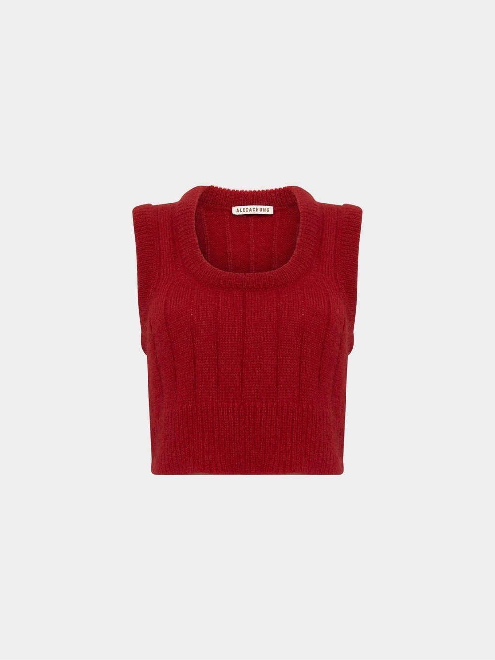 ALEXACHUNG Red Ribbed Knit Cropped Sweater Vest